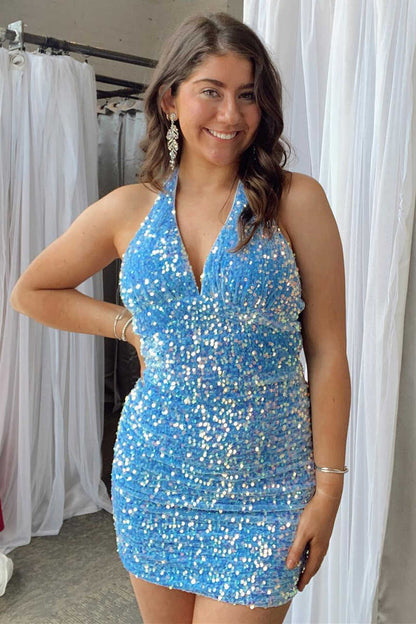 LTP1440,Light Blue Sequin Bodycon Short Homecoming Gown Cocktail Dresses