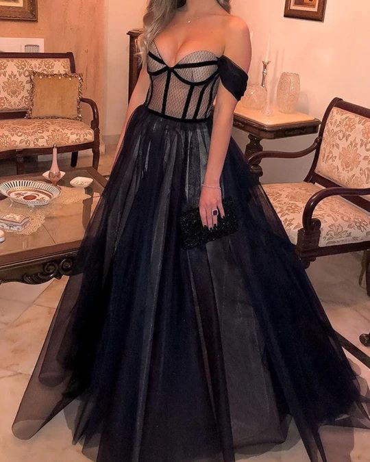 LTP1044,Long Tulle Corset Prom Dresses Off The Shoulder Evening Dress