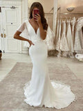 LTP1127,White mermaid wedding dresses,v-neck long wedding gown,white bridal dresses