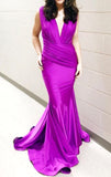 LTP0900,Mermaid Deep V Neck Jersey Long Prom Dress Fuchsia Formal Evening Gown