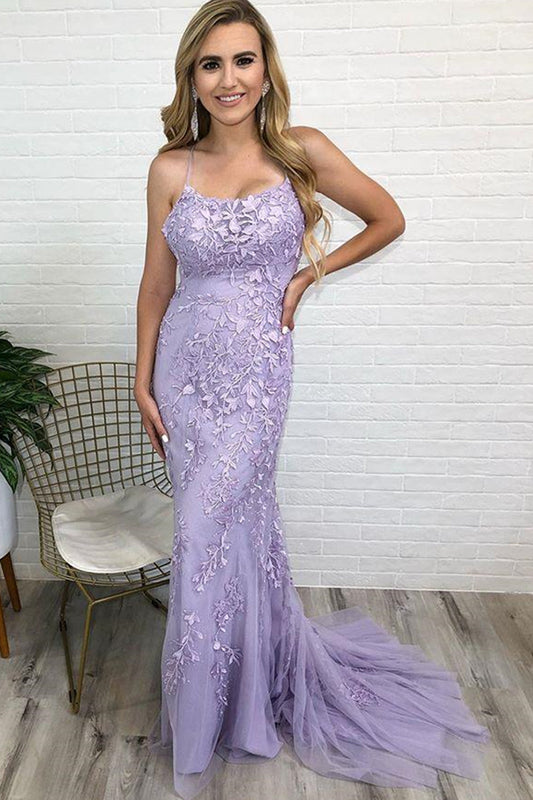 LTP0901,Lavender prom dress applique mermaid evening dresses tulle prom dresses