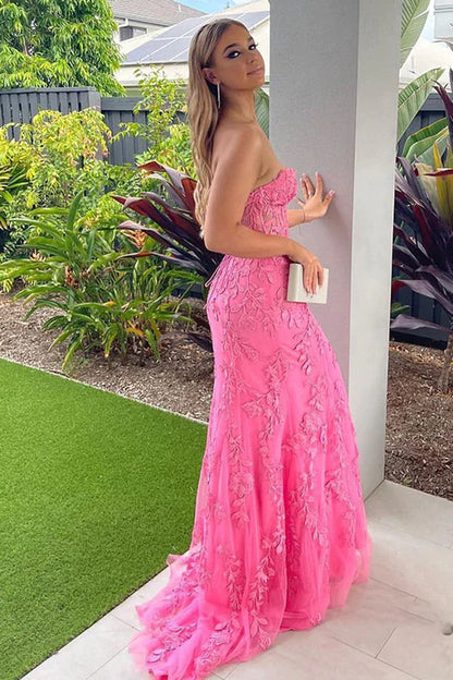 LTP1378,Sweetheart hot pink lace mermaid prom evening dresses