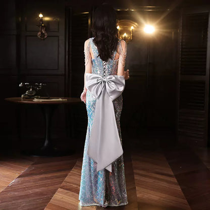 LTP1709,Mermaid Prom Dresses, Tassel Shoulder Evening Dresses, Bowknot Senior Prom Dress