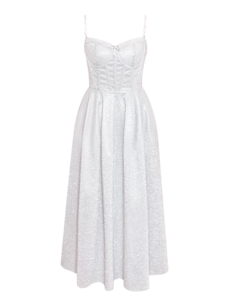 LTP1705, Shining White Tea Length Sweetheart Prom Evening Dresses