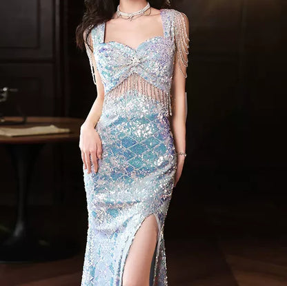 LTP1709,Mermaid Prom Dresses, Tassel Shoulder Evening Dresses, Bowknot Senior Prom Dress