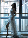 LTP1706, Stunning White Feather Hi-Lo Evening Prom Dresses