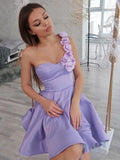 LTP1396,Lilac floral one shoulder satin homecoming dresses