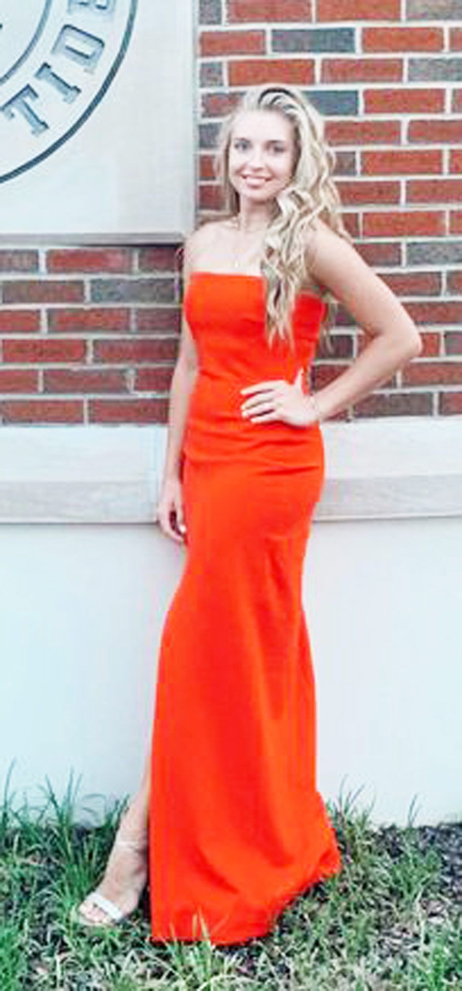 LTP0375,Orange strapless satin mermaid prom dress