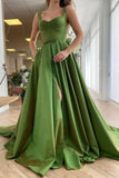 LTP0116,Straps Long A-line Green Satin Prom Dresses,Front Slit Prom Dresses,Elegant 2022 Prom Dresses,Cheap Prom Dresses