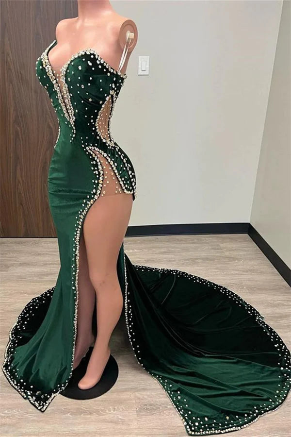 LTP1351,Black Girl Prom Dresses Long Mermaid Green Prom Gown With Train