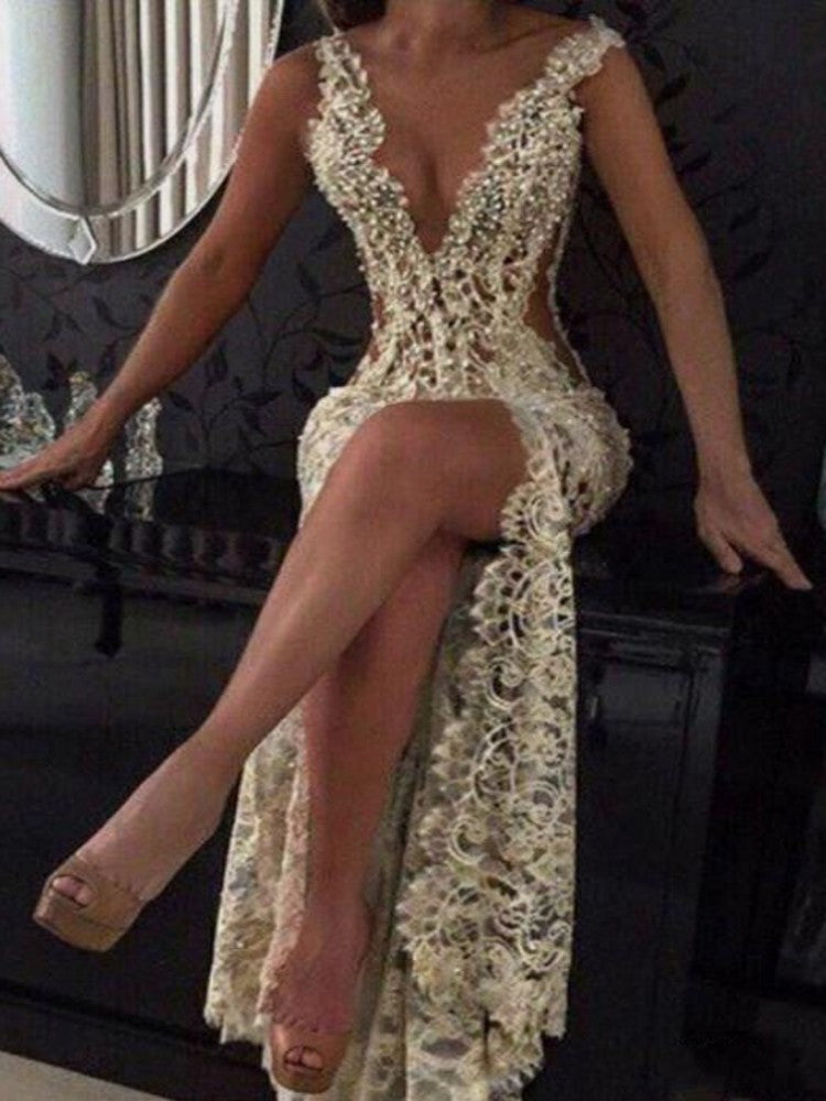 LTP1182,Luxury Gold Lace Pearl Beaded Mermaid Prom Dresses,Lace Prom Dress