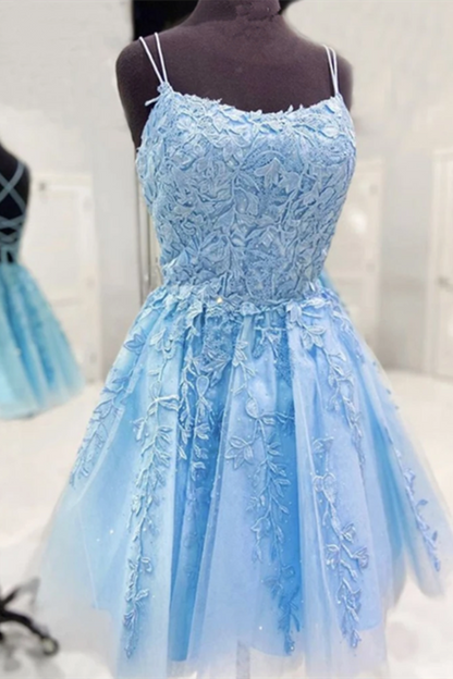 LTP0522,Light blue beaded a line homecoming dresses tulle mini prom dress
