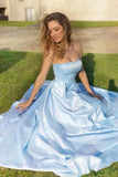 LTP0915,Simple Satin Long Prom Dress ,Light Blue Evening Dress,Winter Formal Dress