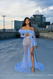 LTP1355,Blue Sequins Mermaid Prom Dress,One Shoulder Long Evening Gown