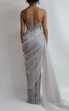 LTP1349,Sexy Organza Satin See-through Side-slit Mermaid Long Prom Dress