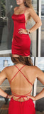 LTP0693,Red homecoming dress cross back mini prom dress