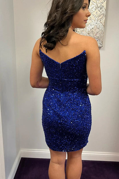 LTP1441,Royal blue sequin sleeveless homecoming dresses tight hoco dress party gown