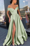 LTP1604,Mint Green Satin Off The Shoulder Long Prom Formal Dresses