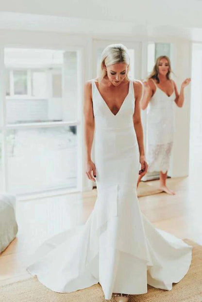 LTP1126,Mermaid Ivory Satin Wedding Gown,Simple Long Bridal Wedding Dresses