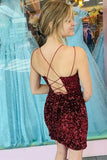 LTP1433,Sequins Tight Deep V-Neck Homecoming Dresses Glitter Sparkle Open Back Short Prom Gowns