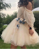 LTP1282,Off the shoulder tulle homecoming dresses,floral a-line princess dress