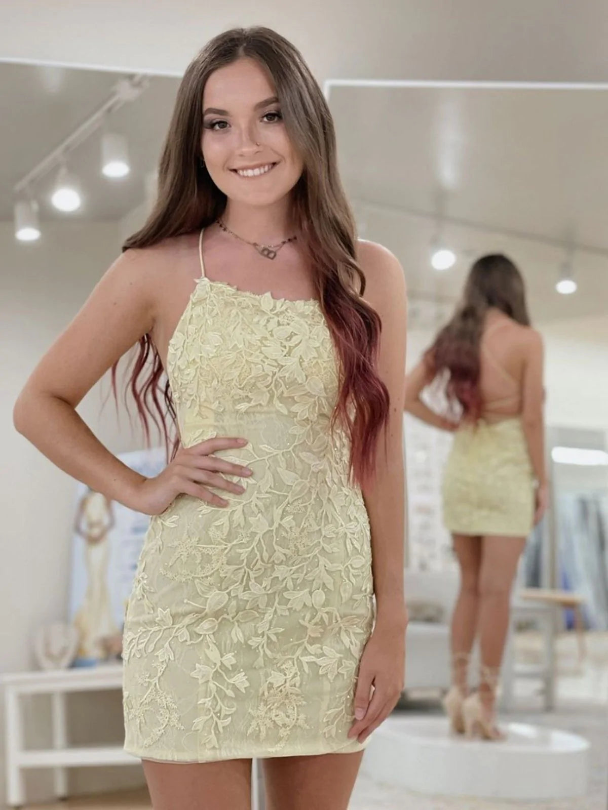 LTP1467,Yellow lace short prom dress, lace yellow homecoming dress
