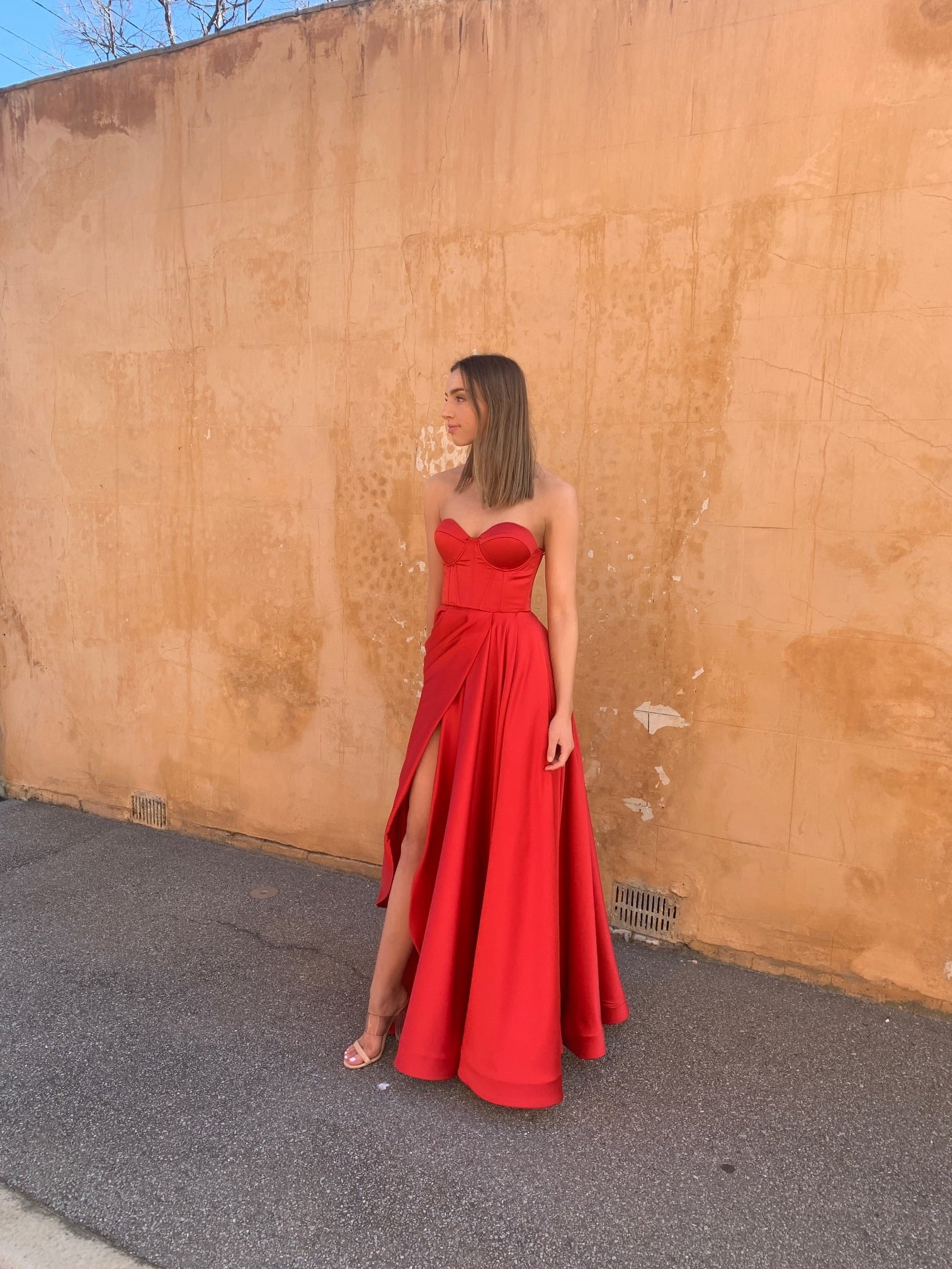 LTP0167,Sweetheart red satin prom evening dress