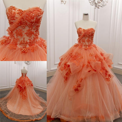 LTP0858,Orange Sleeveless Prom Dresses Floral Beaded Sweet 16 Dress