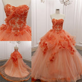 LTP0858,Orange Sleeveless Prom Dresses Floral Beaded Sweet 16 Dress
