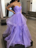 LTP0668,Purple tulle long A line prom dress purple evening dress