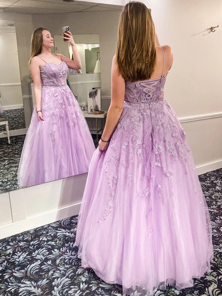 LTP1059,Sweetheart Purple Tulle Lace Long Prom Dresses, Formal Evening Dresses