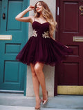 LTP1513,Spaghetti straps burgundy homecoming dresses organza short formal gown