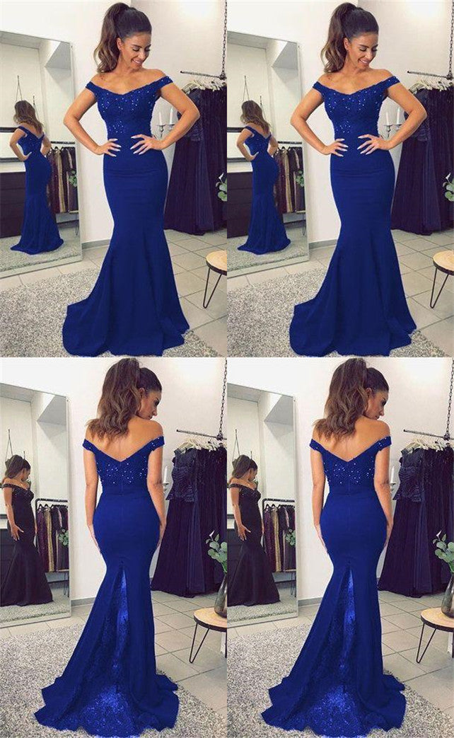 LTP0212,Sexy off the shoulder blue long prom dress applique beaded evening formal gown