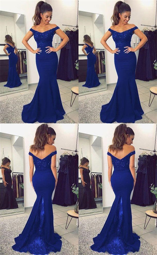 LTP0212,Sexy off the shoulder blue long prom dress applique beaded evening formal gown