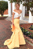 LTP0785,Two pieces prom dress,off the shoulder prom dresses,yellow evening dress
