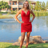 LTP1071,Simple homecoming dresses spaghetti straps v-neck short dress