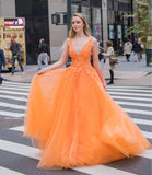 LTP1308,Vestido Orange Tulle A-Line Prom Evening Dresses