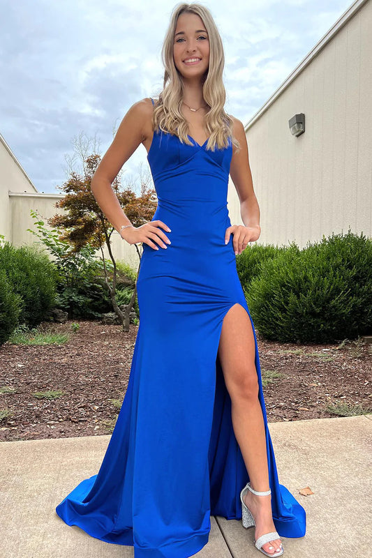 LTP1596,Royal Blue Mermaid Satin Long Prom Evening Dresses