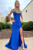 LTP1596,Royal Blue Mermaid Satin Long Prom Evening Dresses
