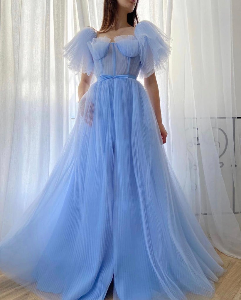 LTP0662,Baby blue tulle prom dresses tulle prom evening dress