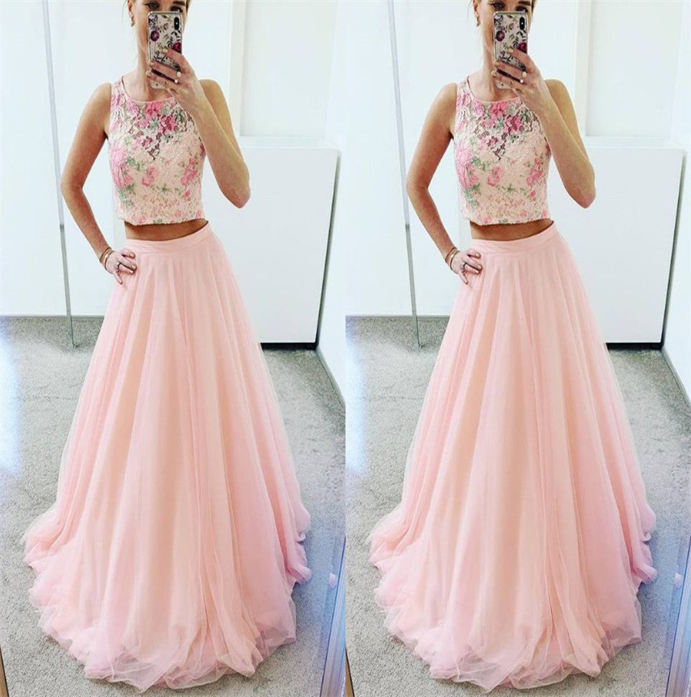 LTP0753,Two pieces prom dresses,tulle prom evening dress,embroidery long formal gown