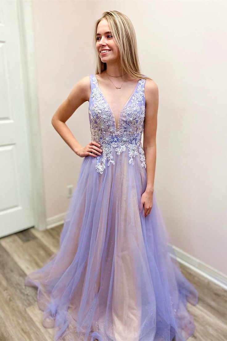 LTP1289,Princess A-Line Lavender Long Formal Dress with Appliques