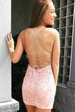 LTP0497,Pink Spaghetti Straps Mermaid Homecoming Dresses Lace Prom Dress