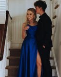 LTP0842,Elegant Backless Royal Blue Long Prom Dress Blue Satin Evening Dresses