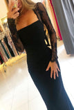 LTP0094,Black mermaid long prom dress long sleeveless lace evening dress