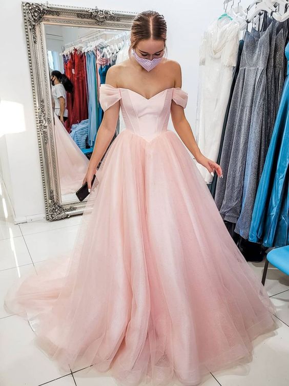 LTP1039,Off the shoulder prom dresses,tulle prom evening dress,long formal gown