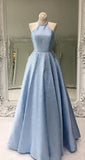 LTP0352,Beautiful light blue pearl beaded a line prom dresses halter a line evening dress