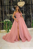 LTP1583,Arab Dusty Pink A-Line Tulle Long Prom Evening Dresses