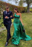 LTP0761,Green one shoulder mermaid pleated long prom dresses evening dress satin party dresses