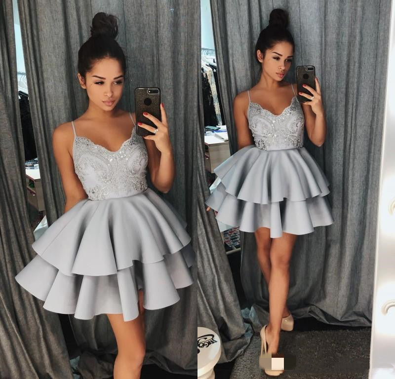 LTP0468,Grey Homecoming Dresses Spaghetti Straps Mini Prom Dress